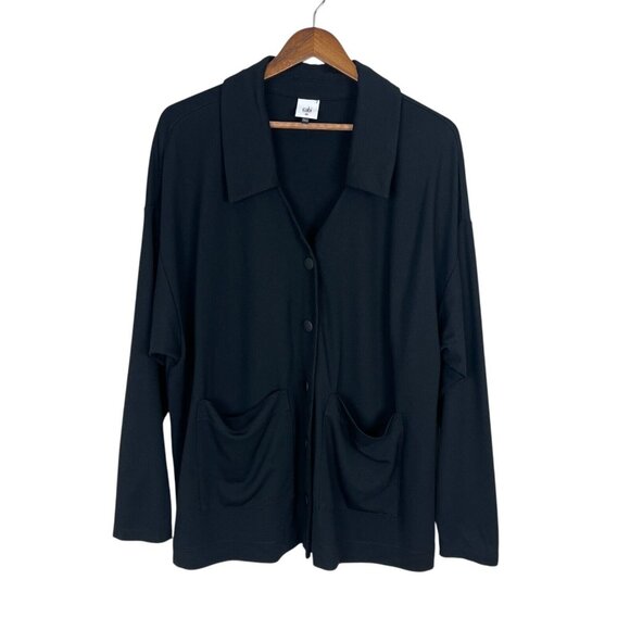 Cabi Elemental Topper Jacket‎ XL Black Snap-Button V-Neck Shacket Stretch 6253 - Picture 1 of 10